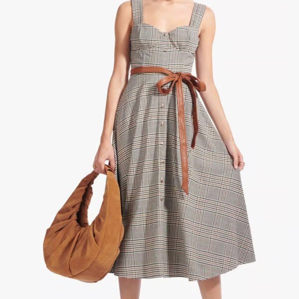 STAUD Plaid Inda Dress with Belt